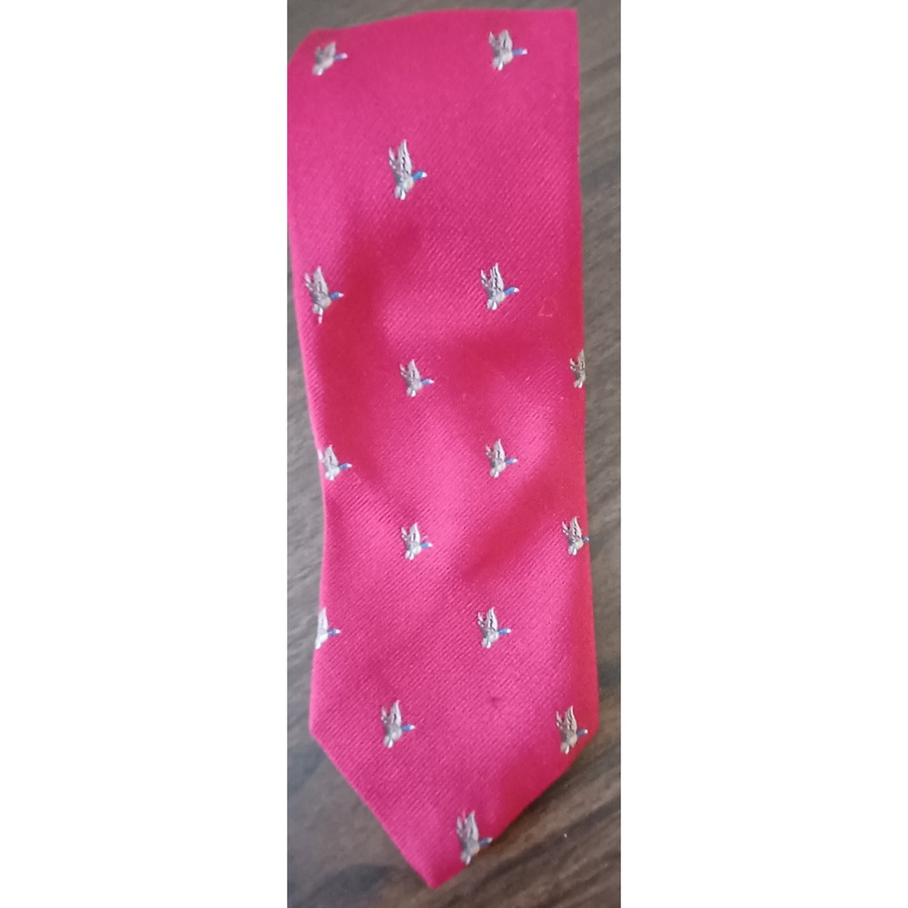Jacques Corbeau Necktie Men Red Mallard Duck Embroidered Ribbed Bird USA Classic